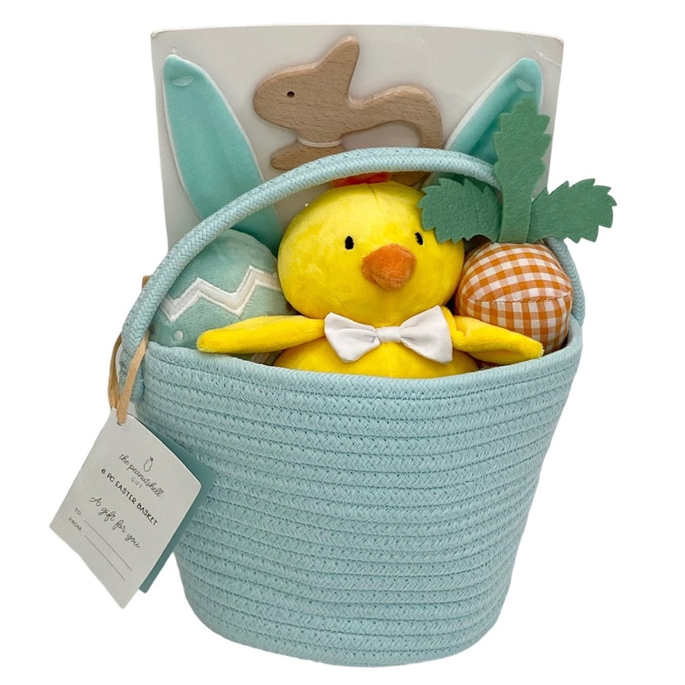 The Peanutshell 6 pc Easter Basket Plush Baby Shower Gift Set in color Mint